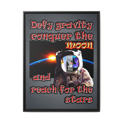 defy conquer reach - framed canvas art (grey-light grey)