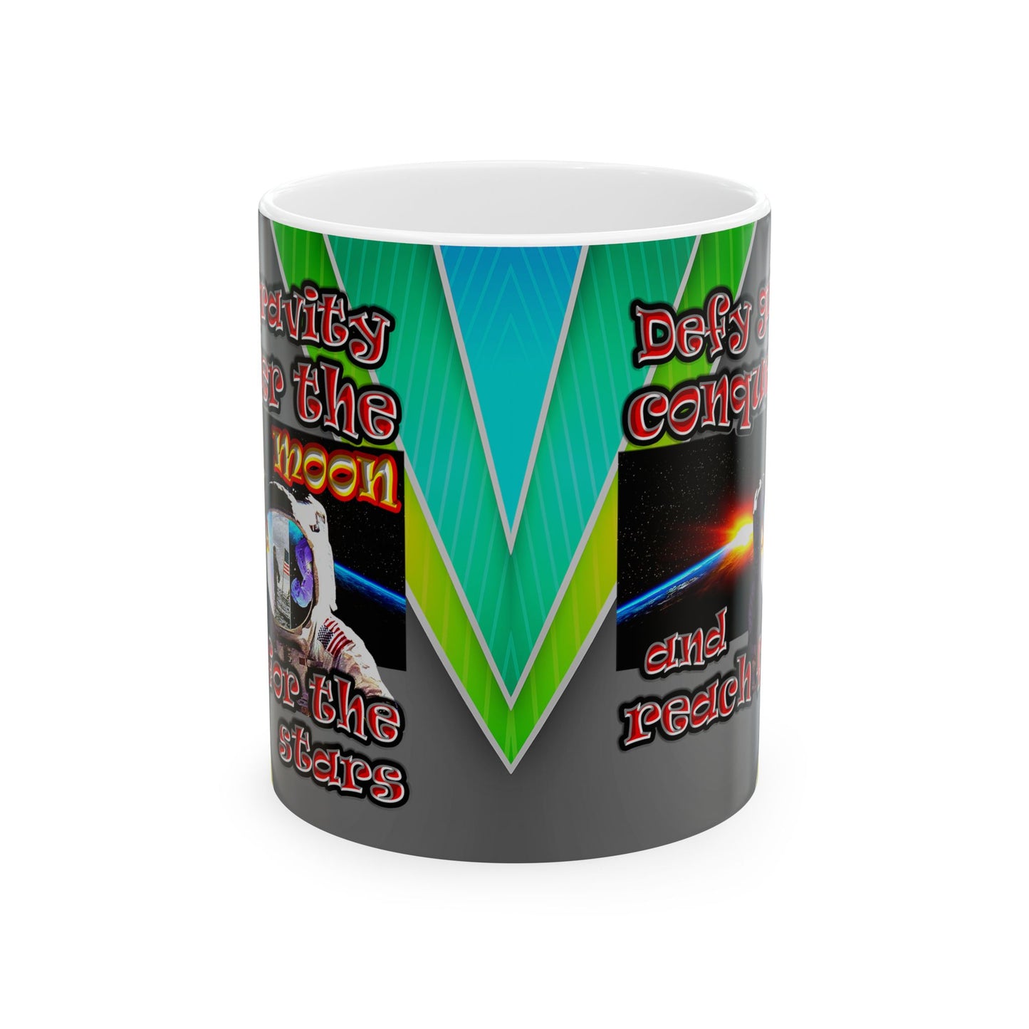 defy conquer reach - White Mug (rainbow split)