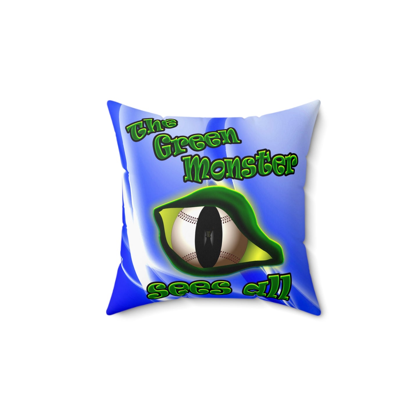 green monster - Spun Polyester Square Pillow - (blue-white wave)