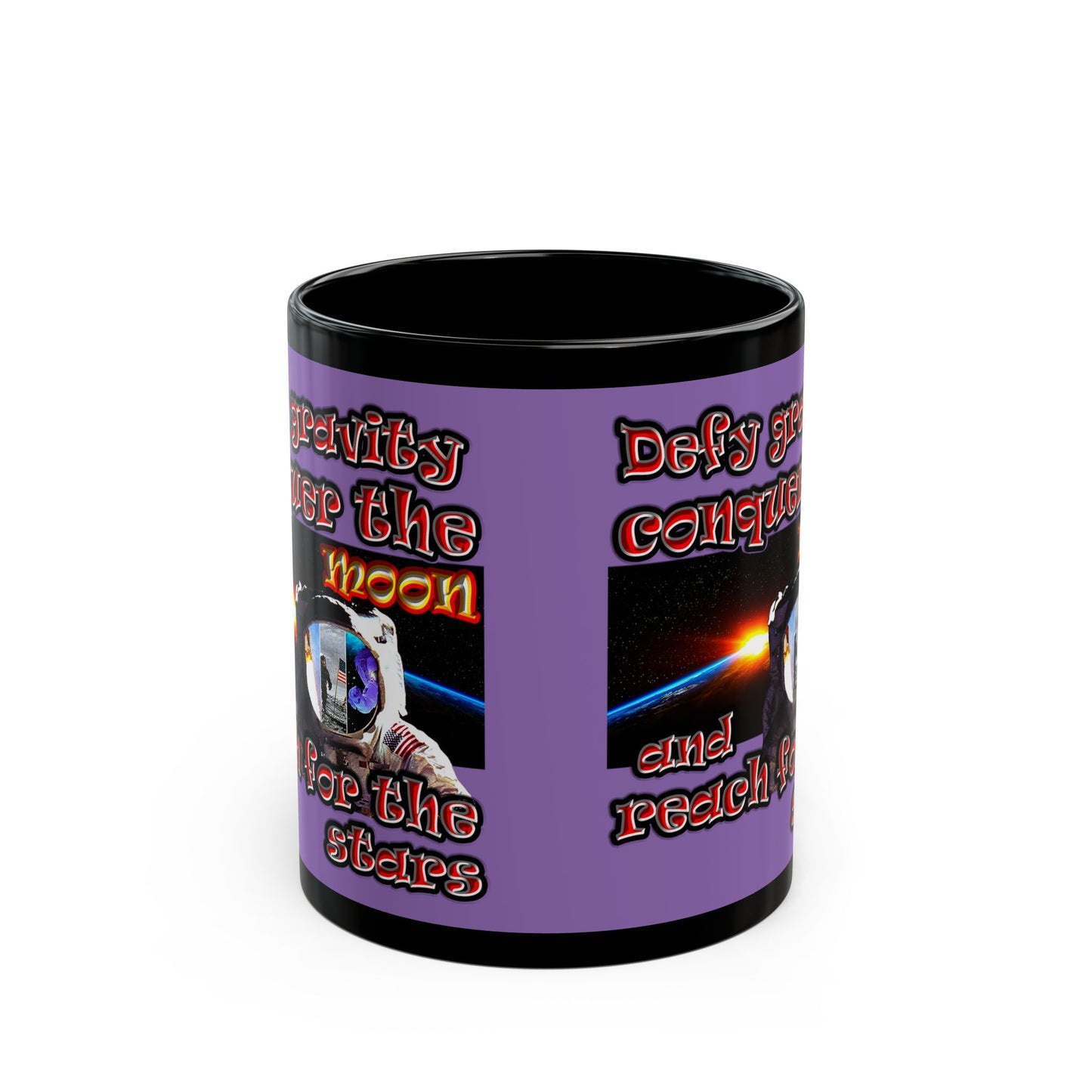 defy conquer reach - Black Mug (light purple)