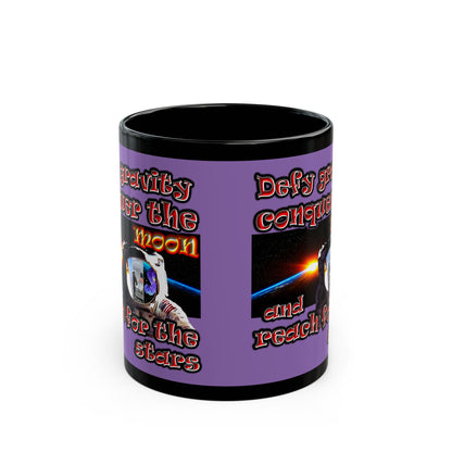 defy conquer reach - Black Mug (light purple)