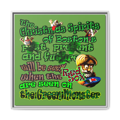 christmas spirits of boston - framed canvas art (green)