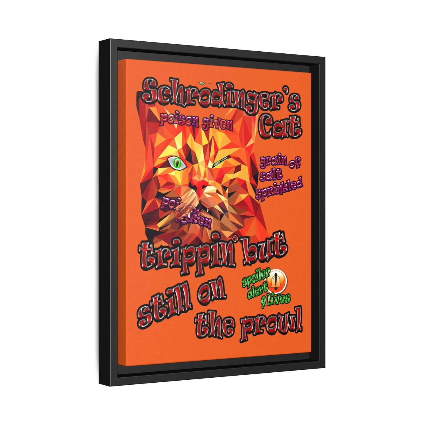 schrodinger's cat - framed canvas art (orange)