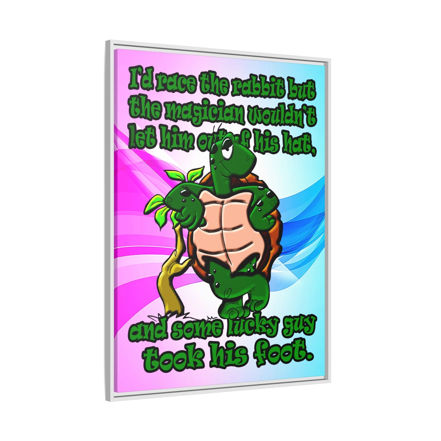 turtle race - framed canvas art (light blue-pink wave)