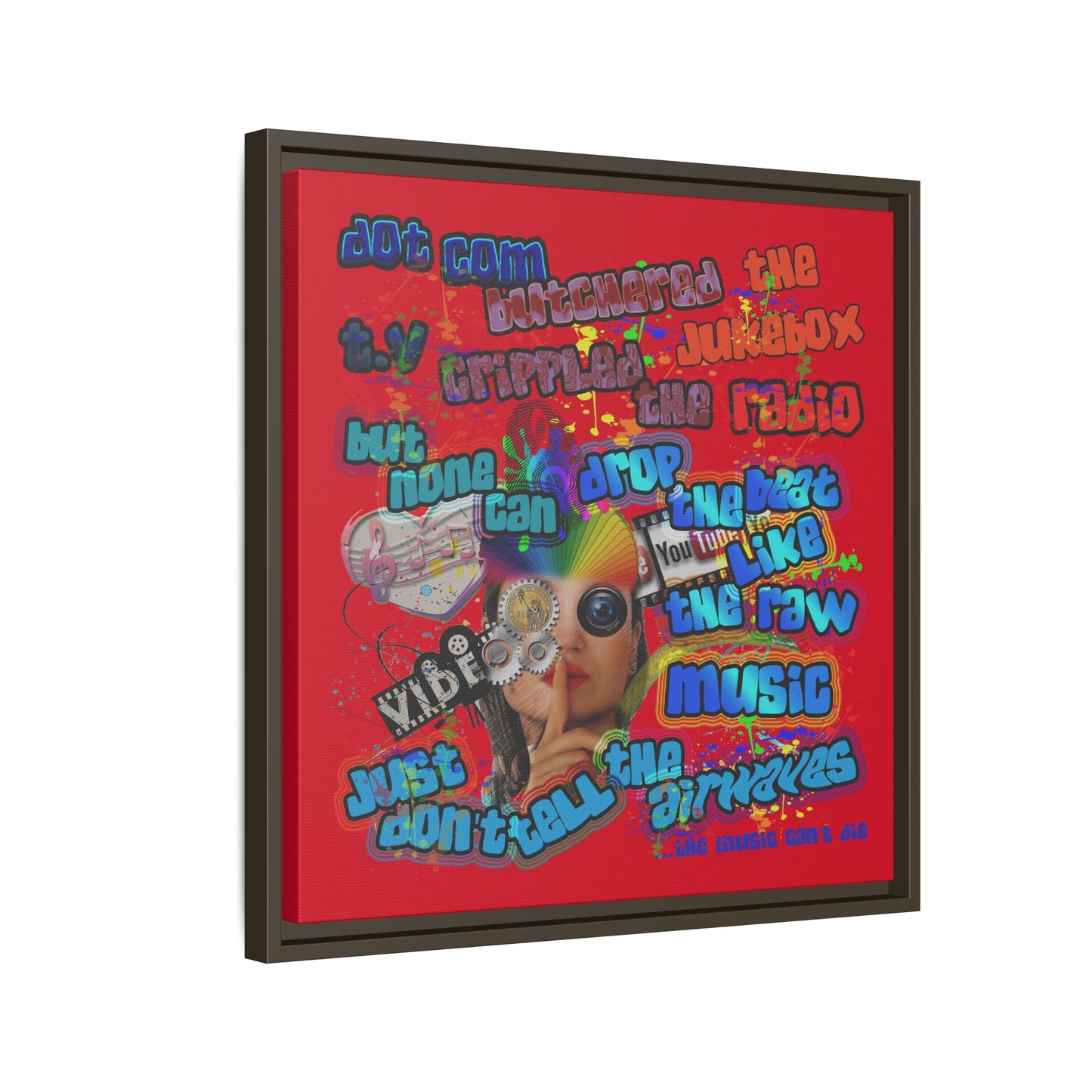 drop the beat - framed canvas art (dark red)