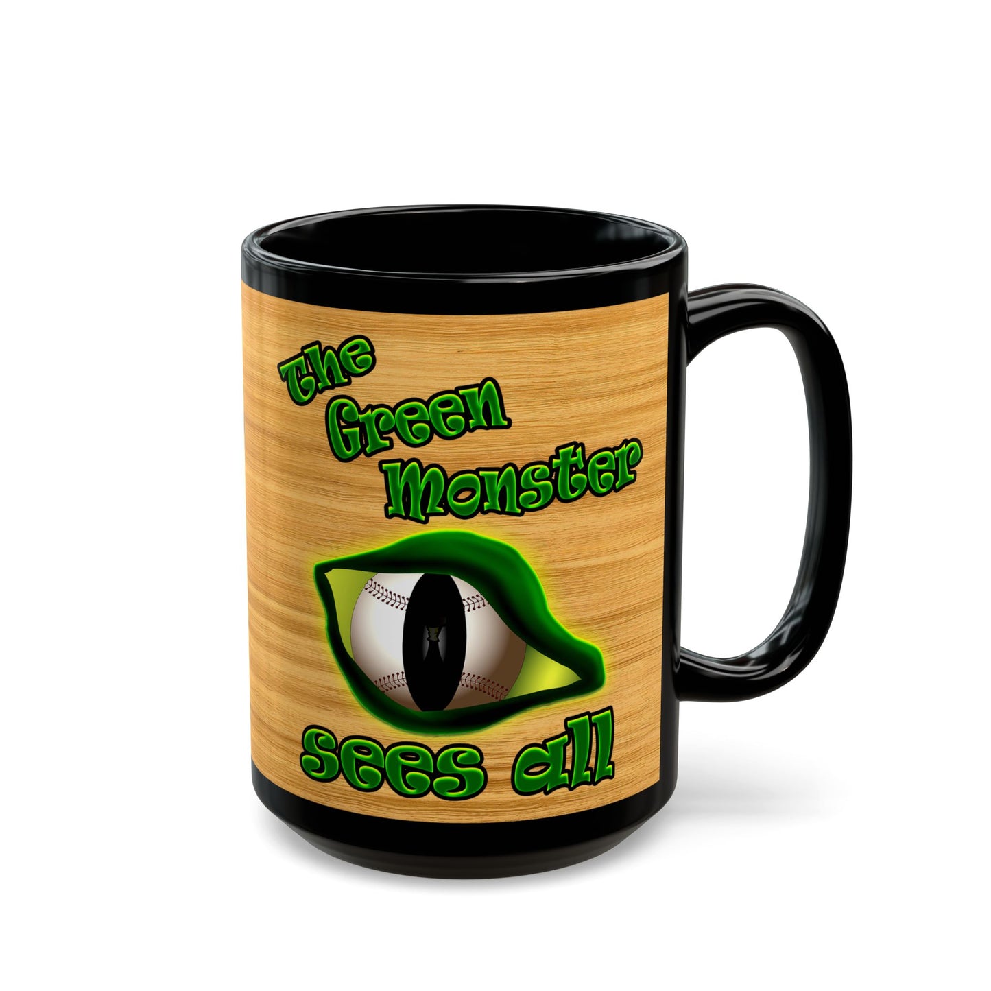 green monster - Black Mug (butterscotch wood finish)