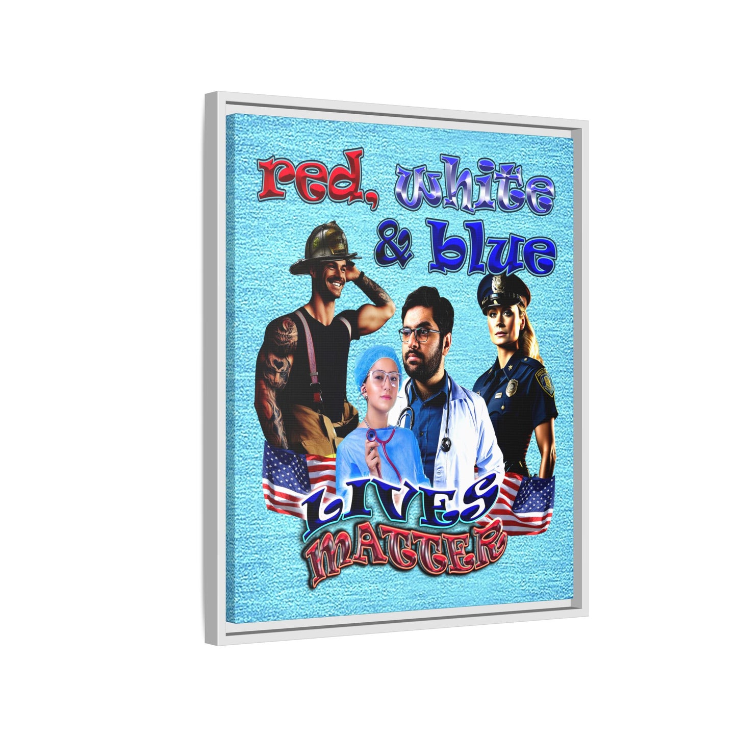 rw&b lives matter - framed canvas art (faded blue)