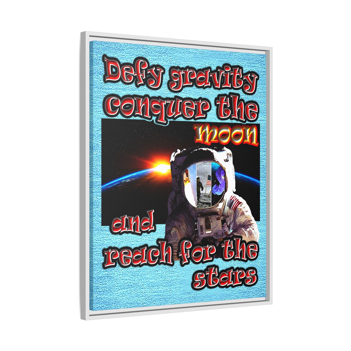 defy conquer reach - framed canvas art (faded blue)