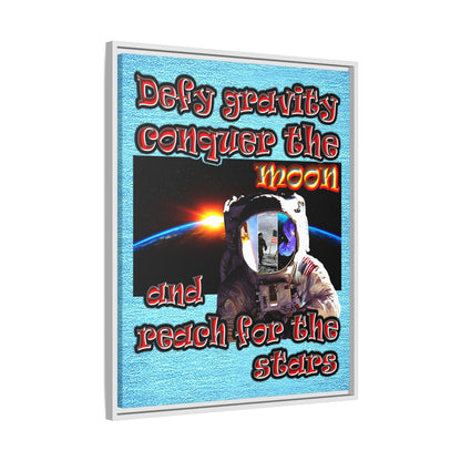 defy conquer reach - framed canvas art (faded blue)