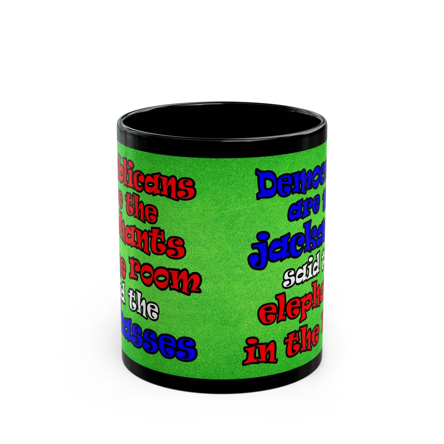 donkeys and elephants - Black Mug (green turf)