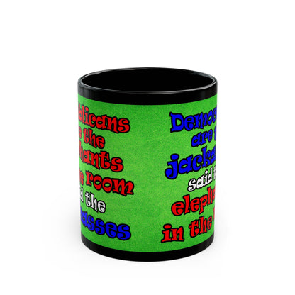 donkeys and elephants - Black Mug (green turf)