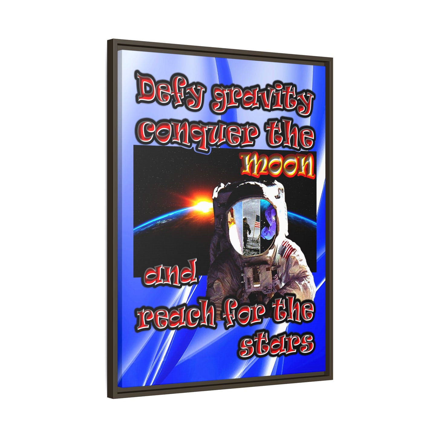 defy conquer reach - framed canvas art (blue-white wave)