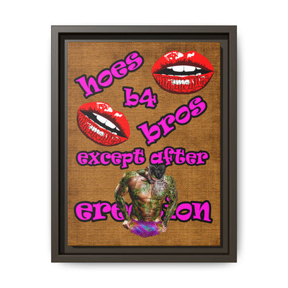 hoes b4 bros - framed canvas art (brown papyrus)