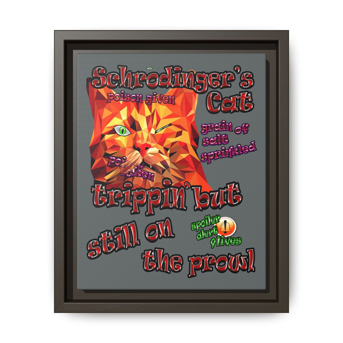 schrodinger's cat - framed canvas art (dark grey)