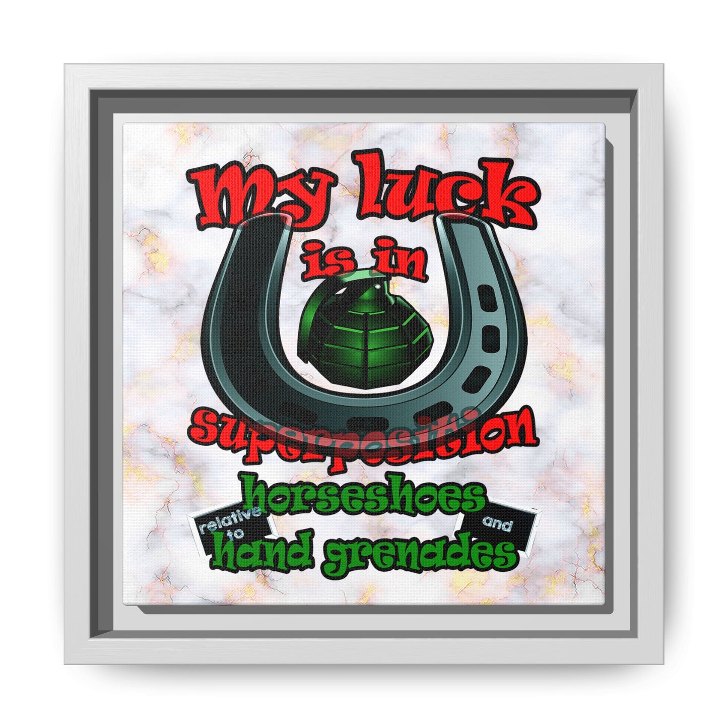 my luck - framed canvas art (white marble)