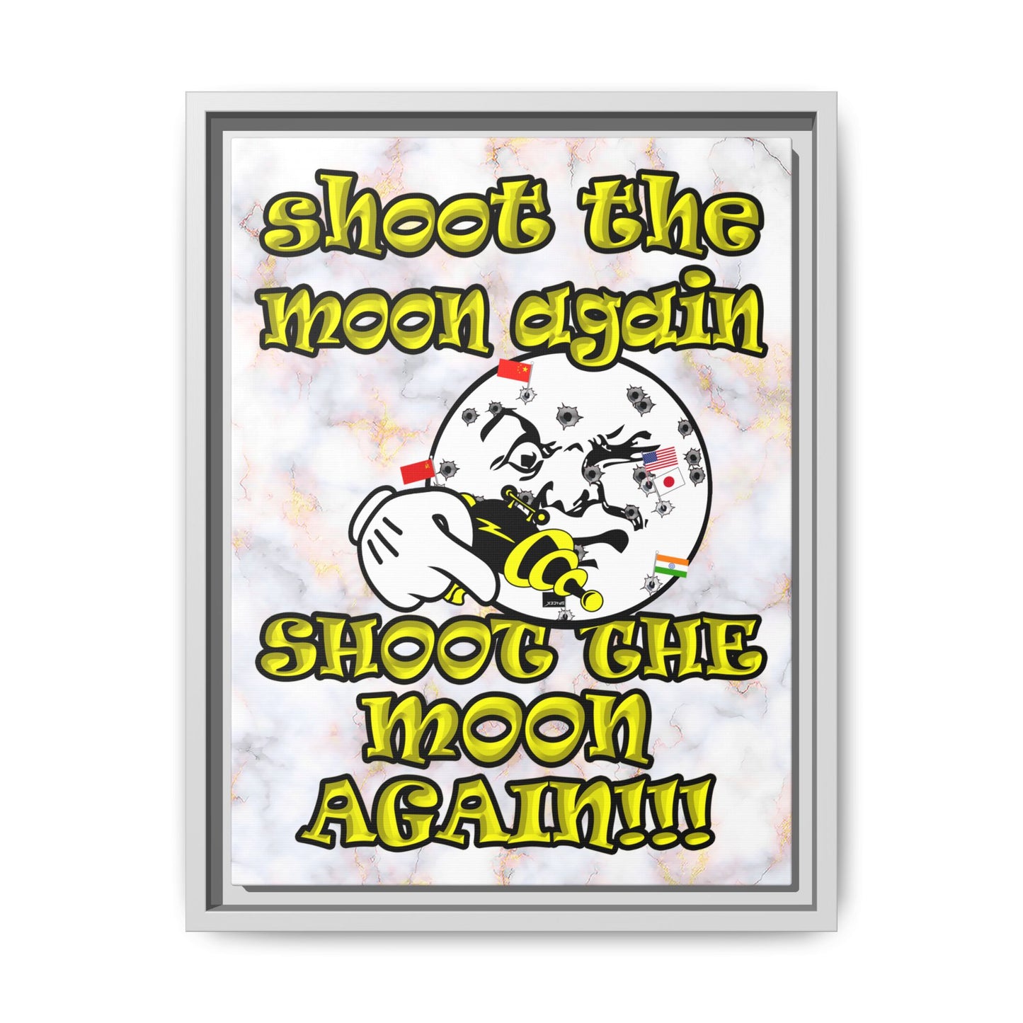 shoot the moon again - framed canvas art (white marble)