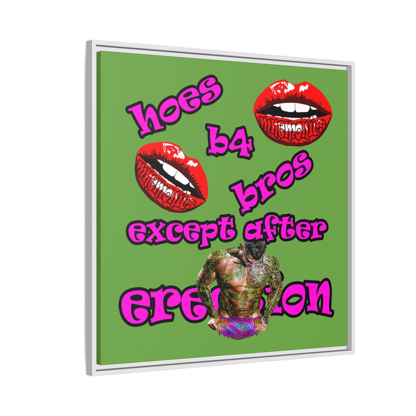 hoes b4 bros - framed canvas art (green)