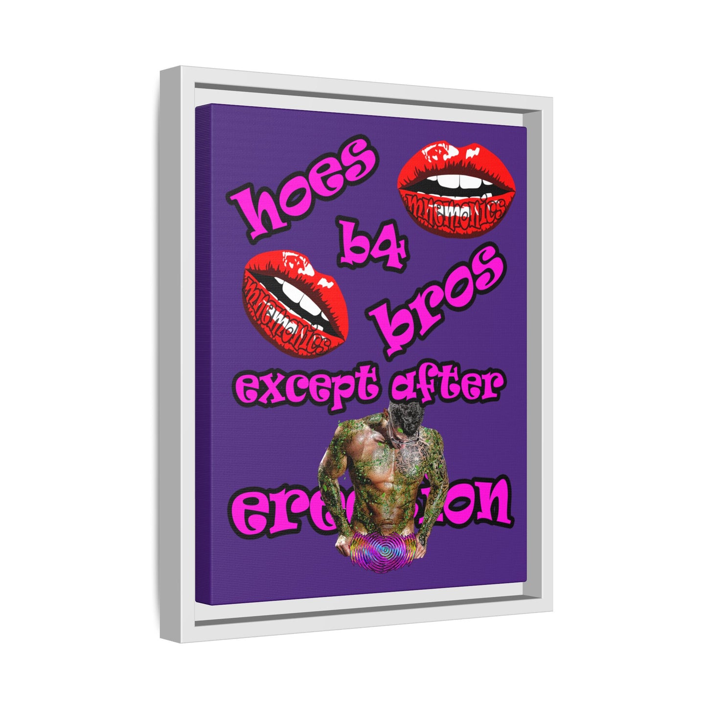 hoes b4 bros - framed canvas art (purple)