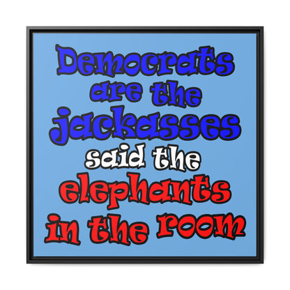 donkeys and elephants - framed canvas art (light blue)