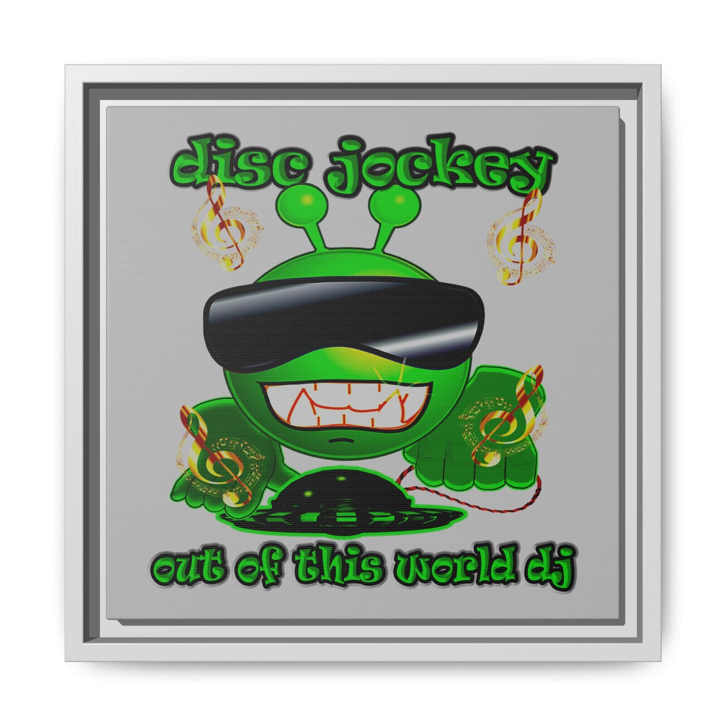 disc jockey - framed canvas art (light grey)