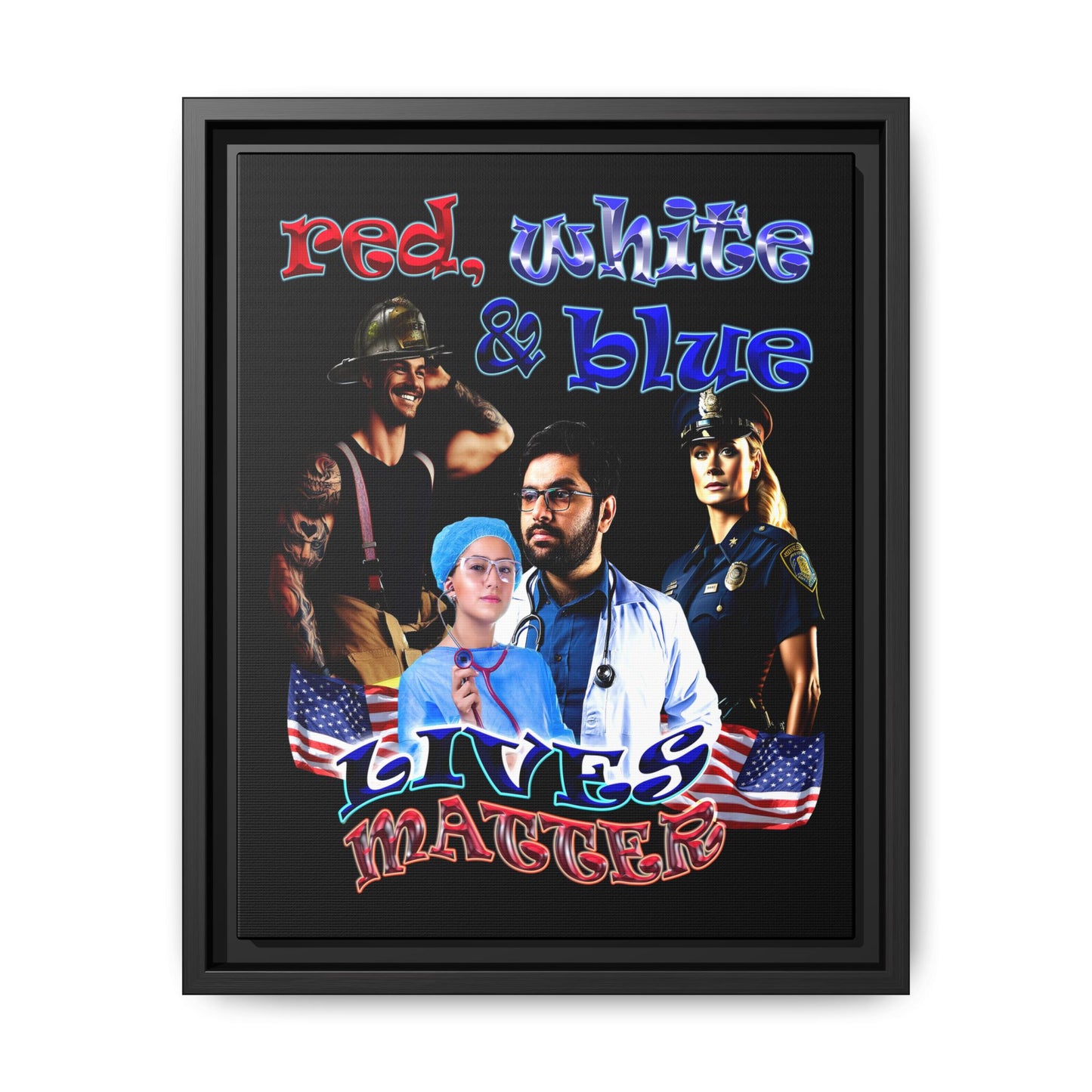 rw&b lives matter - framed canvas art (black)