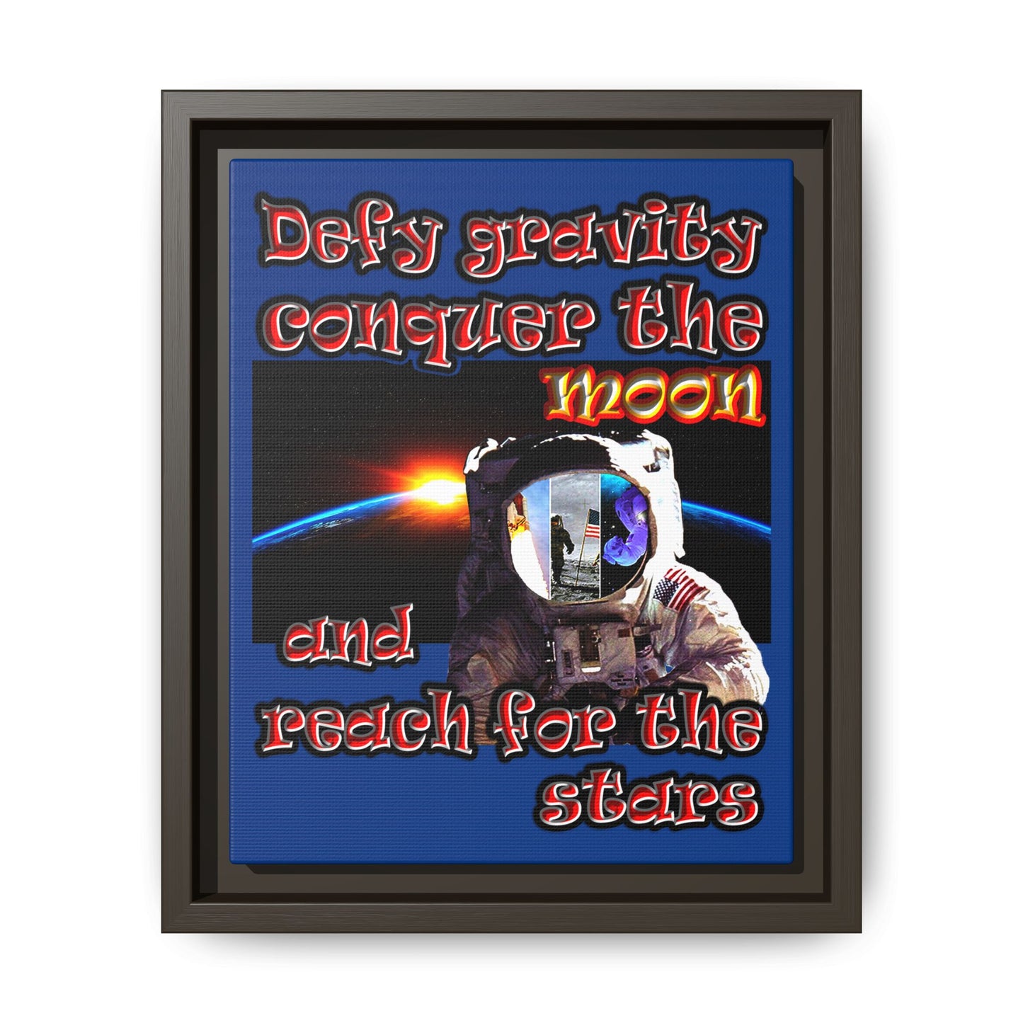 defy conquer reach - framed canvas art (dark blue)