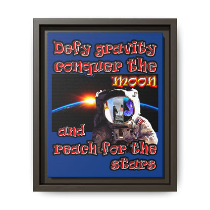 defy conquer reach - framed canvas art (dark blue)