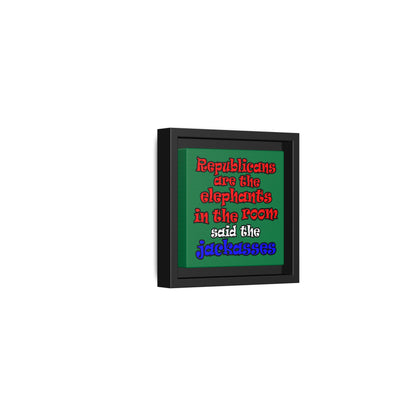 donkeys and elephants - framed canvas art (dark green)