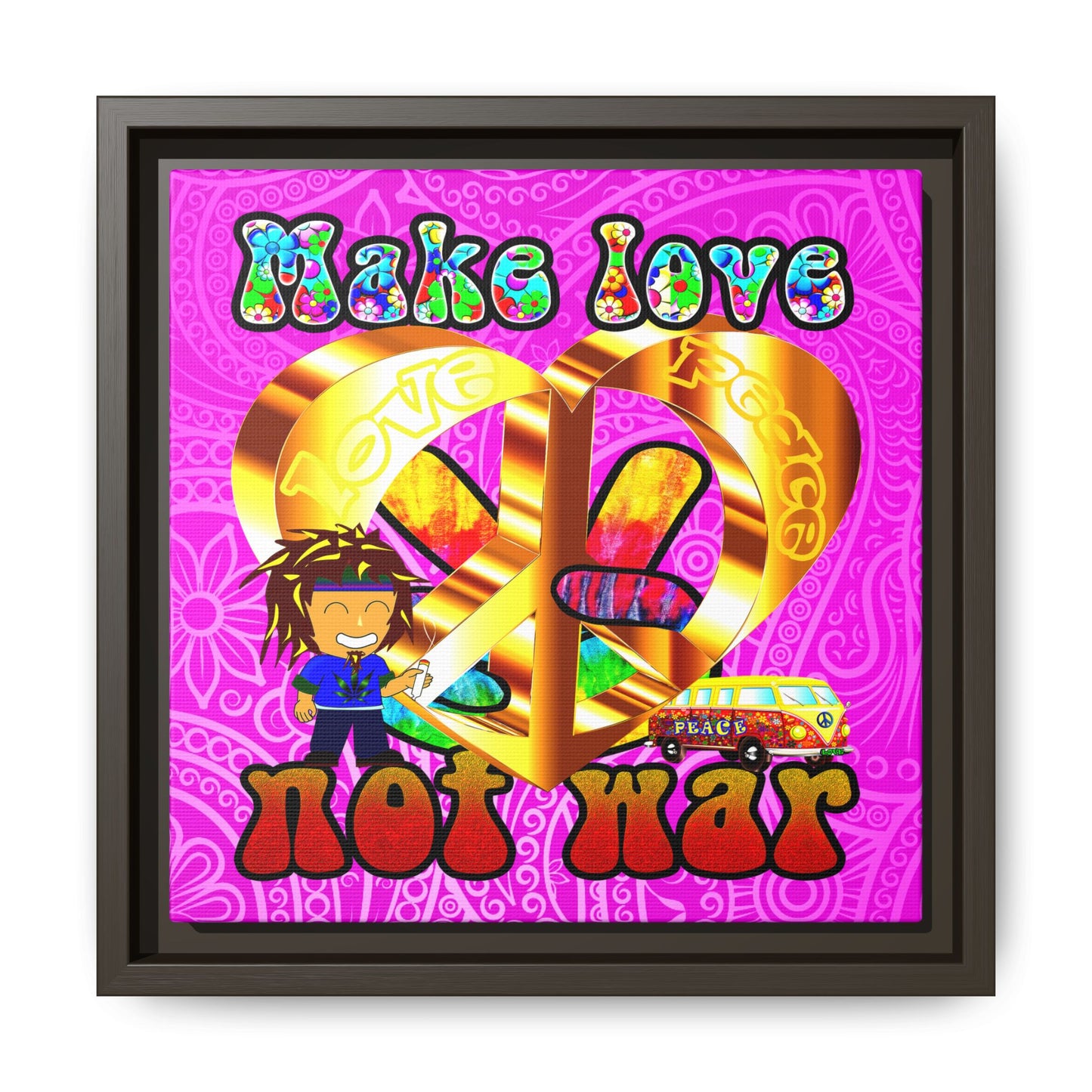 love peace - framed canvas art (pink swirl)