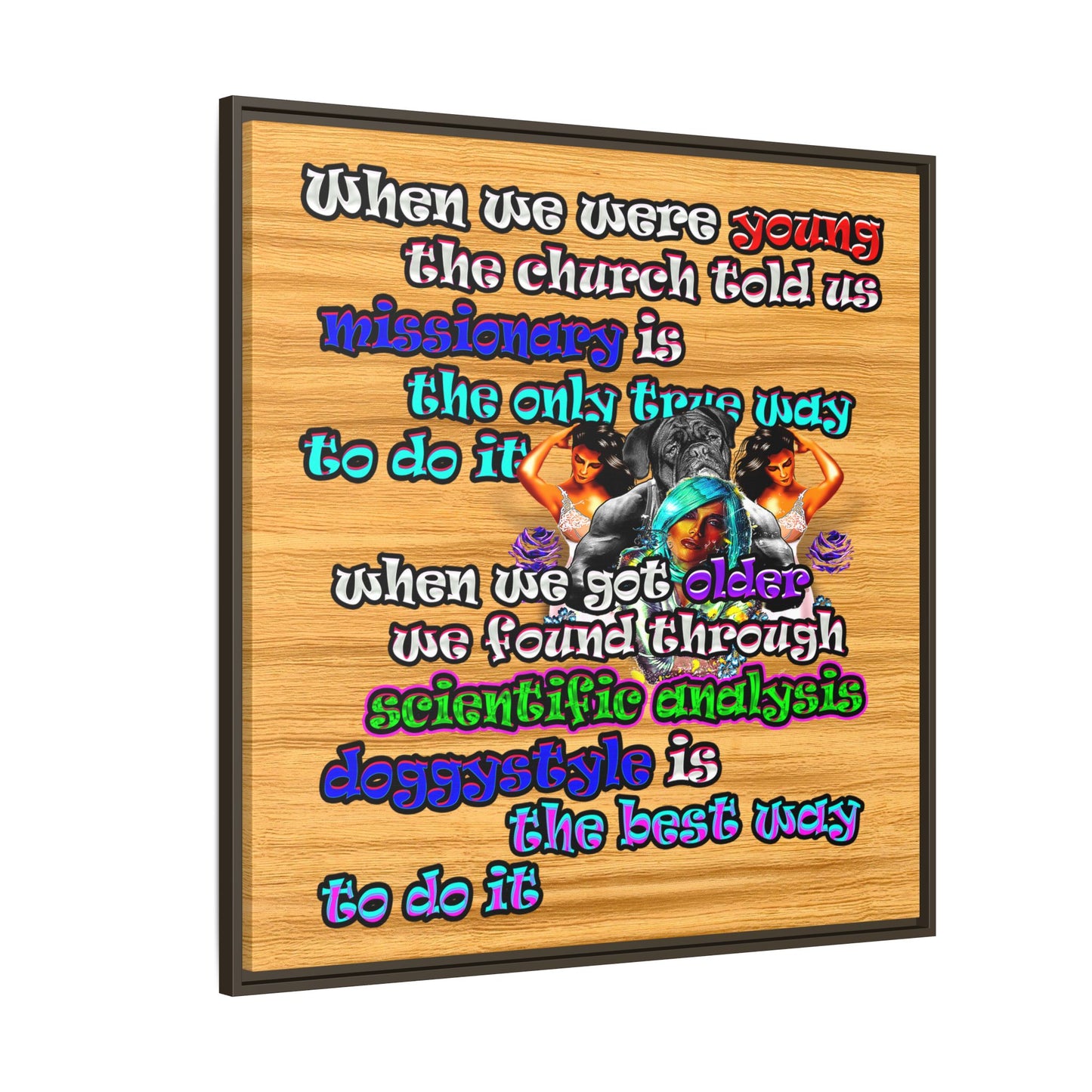 doggystyle - framed canvas art (butterscotch wood finish)