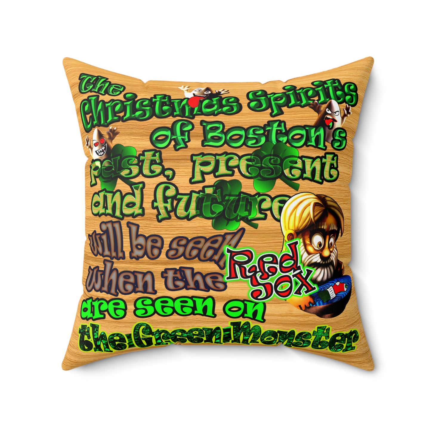 christmas spirits of boston - Spun Polyester Square Pillow - (butterscotch wood finish)