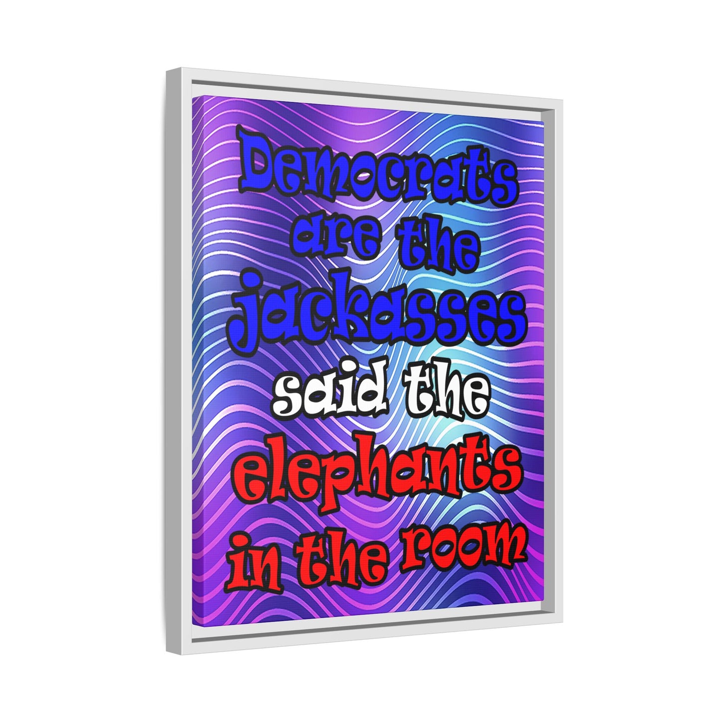 donkeys and elephants - framed canvas art (purple wave)