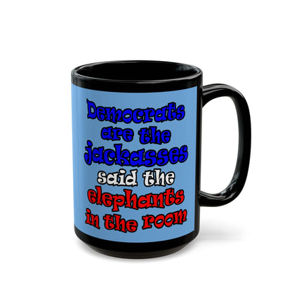 donkeys and elephants - Black Mug (light blue)