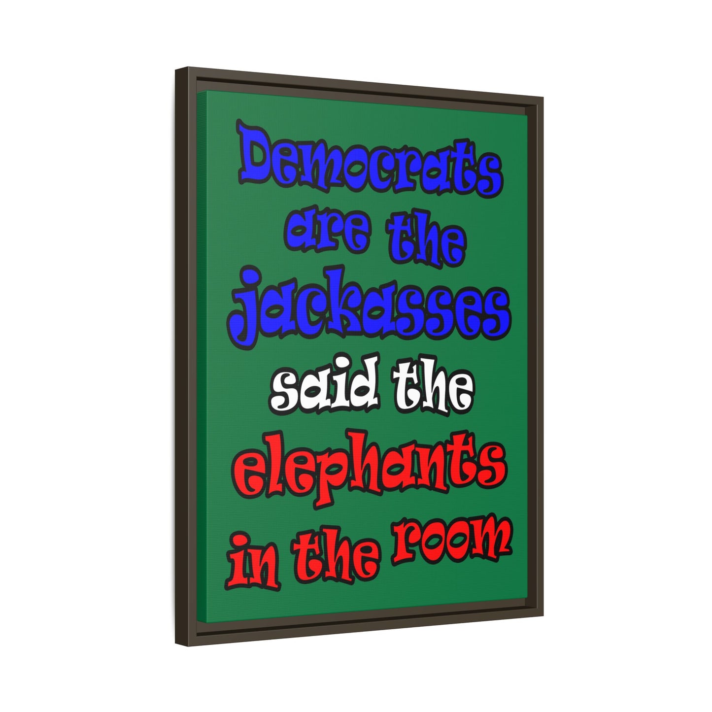 donkeys and elephants - framed canvas art (dark green)