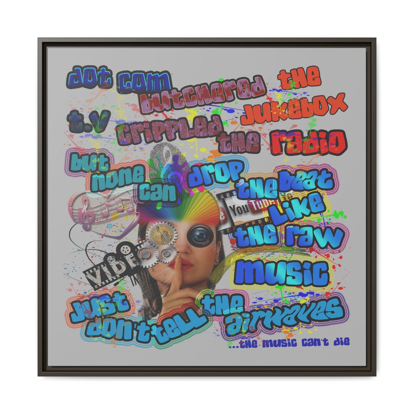 drop the beat - framed canvas art (light grey)
