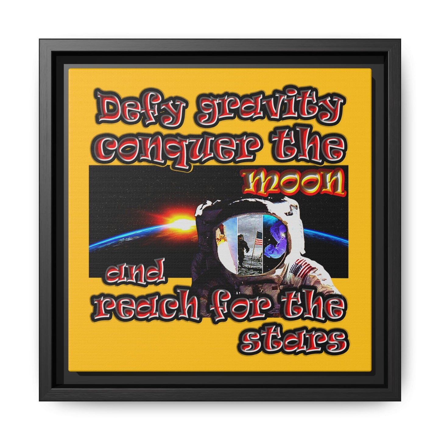 defy conquer reach - framed canvas art (yellow)