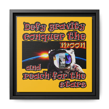 defy conquer reach - framed canvas art (yellow)