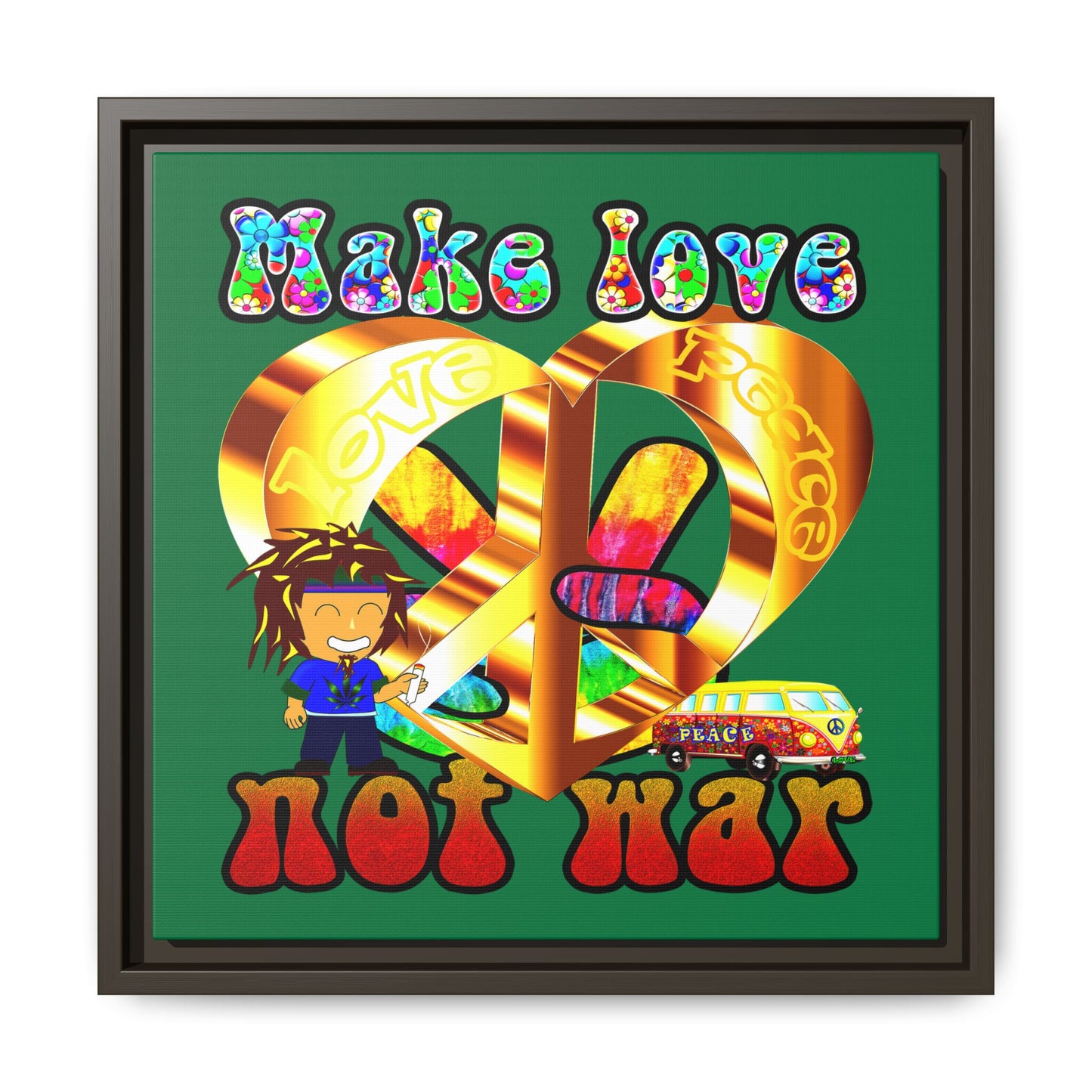 love peace - framed canvas art (dark green)