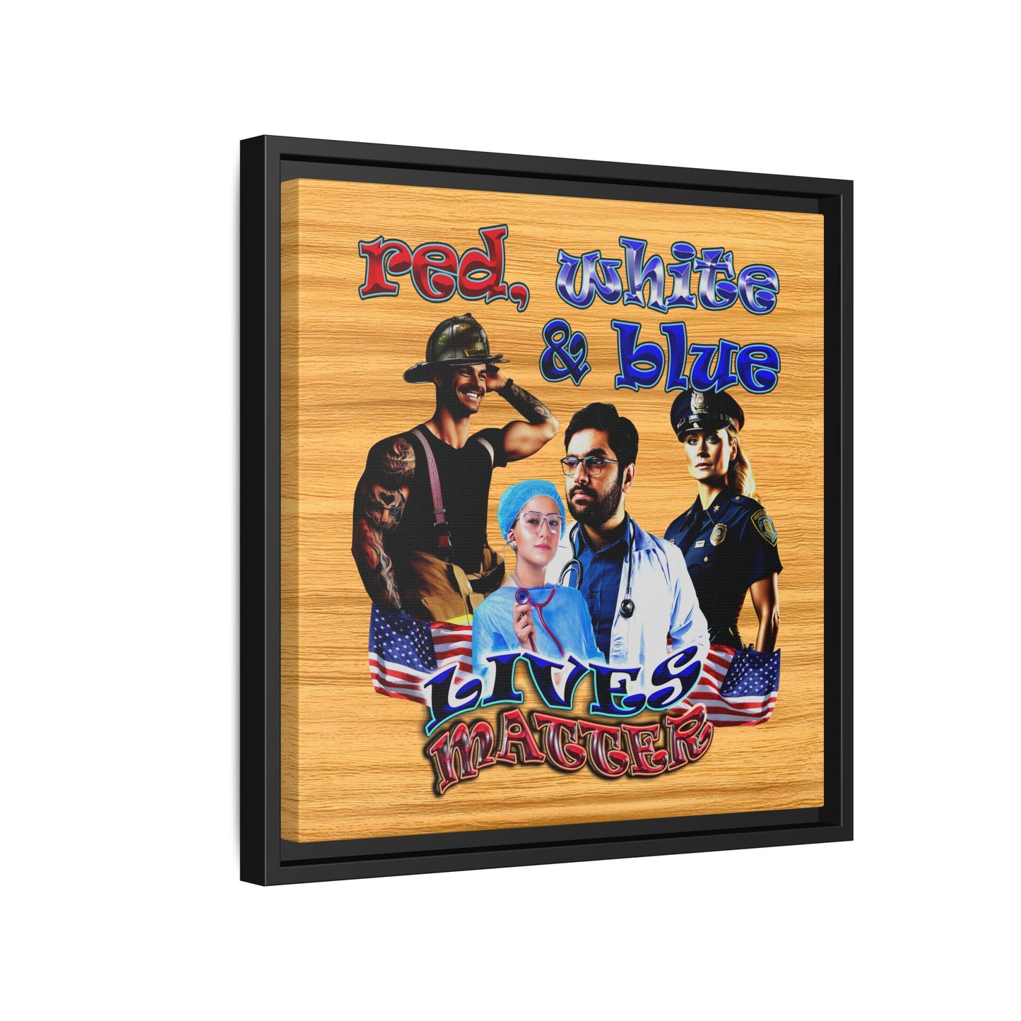 rw&b lives matter - framed canvas art (butterscotch wood finish)
