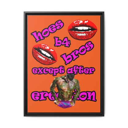 hoes b4 bros - framed canvas art (orange)