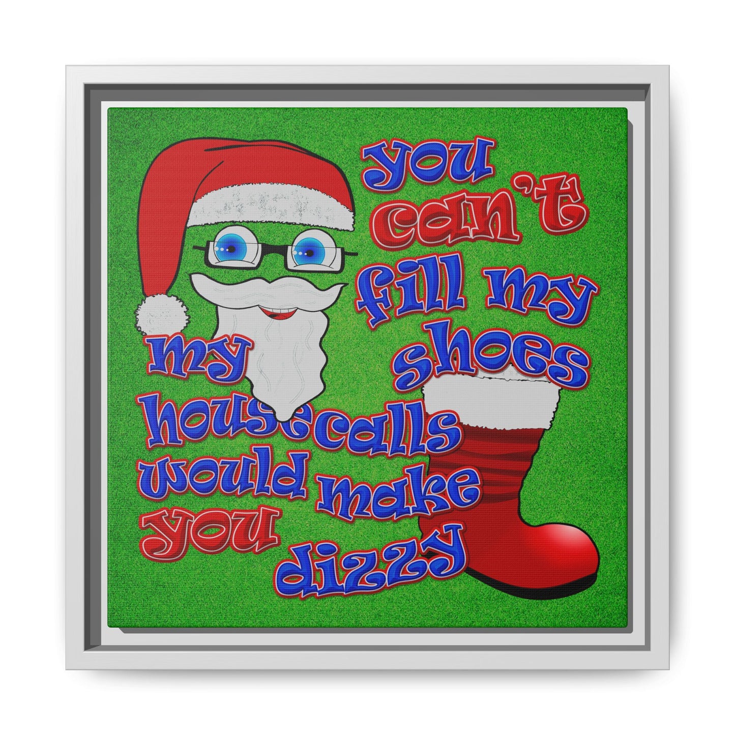 santa's shoes - framed canvas art (green turf)