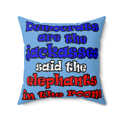 donkeys and elephants - Spun Polyester Square Pillow - (light blue)