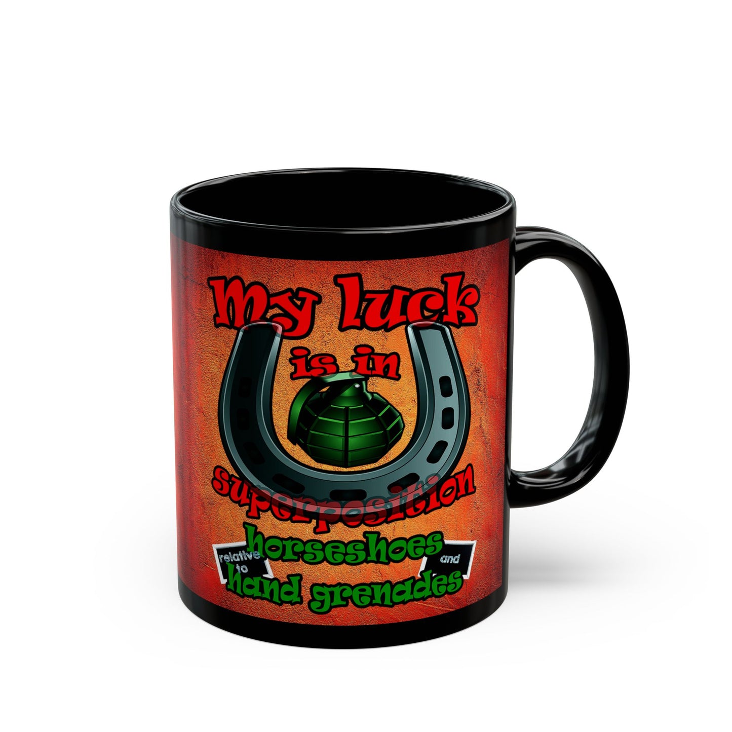 my luck - Black Mug (burnt orange)