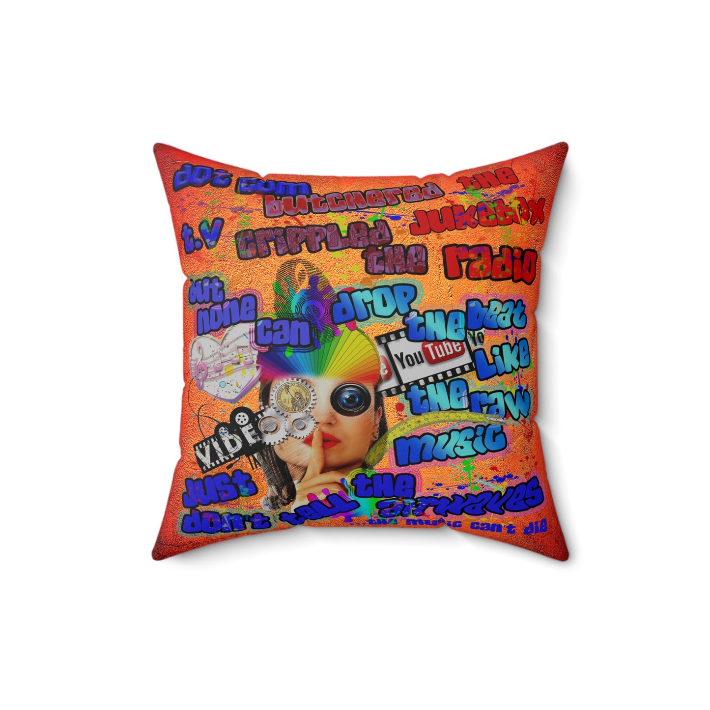 drop the beat - Spun Polyester Square Pillow - (burnt orange)
