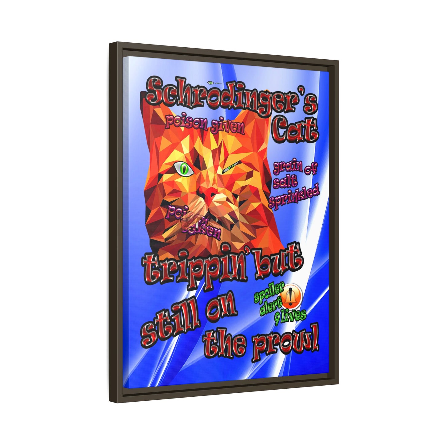 schrodinger's cat - framed canvas art (blue-white wave)