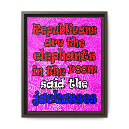 donkeys and elephants - framed canvas art (pink swirl)