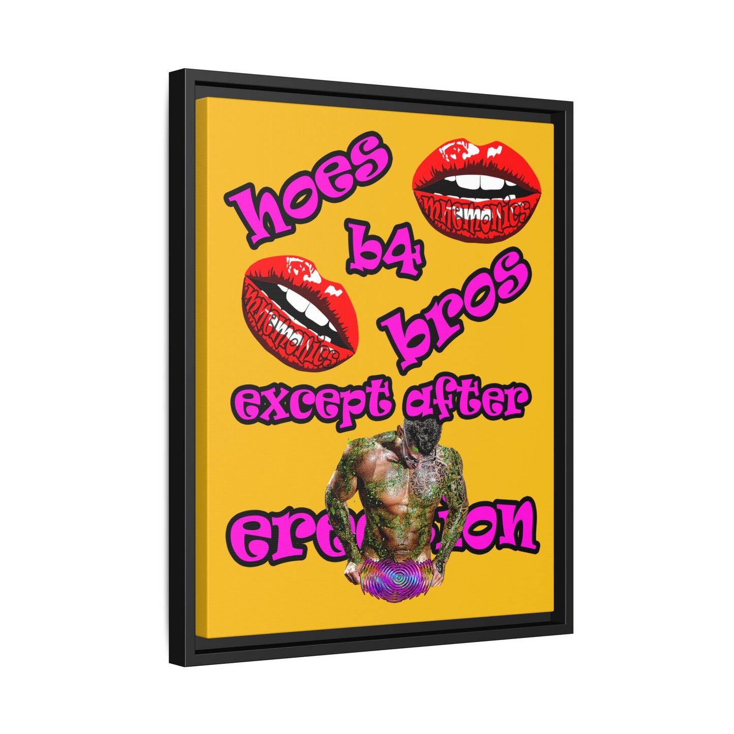hoes b4 bros - framed canvas art (yellow)