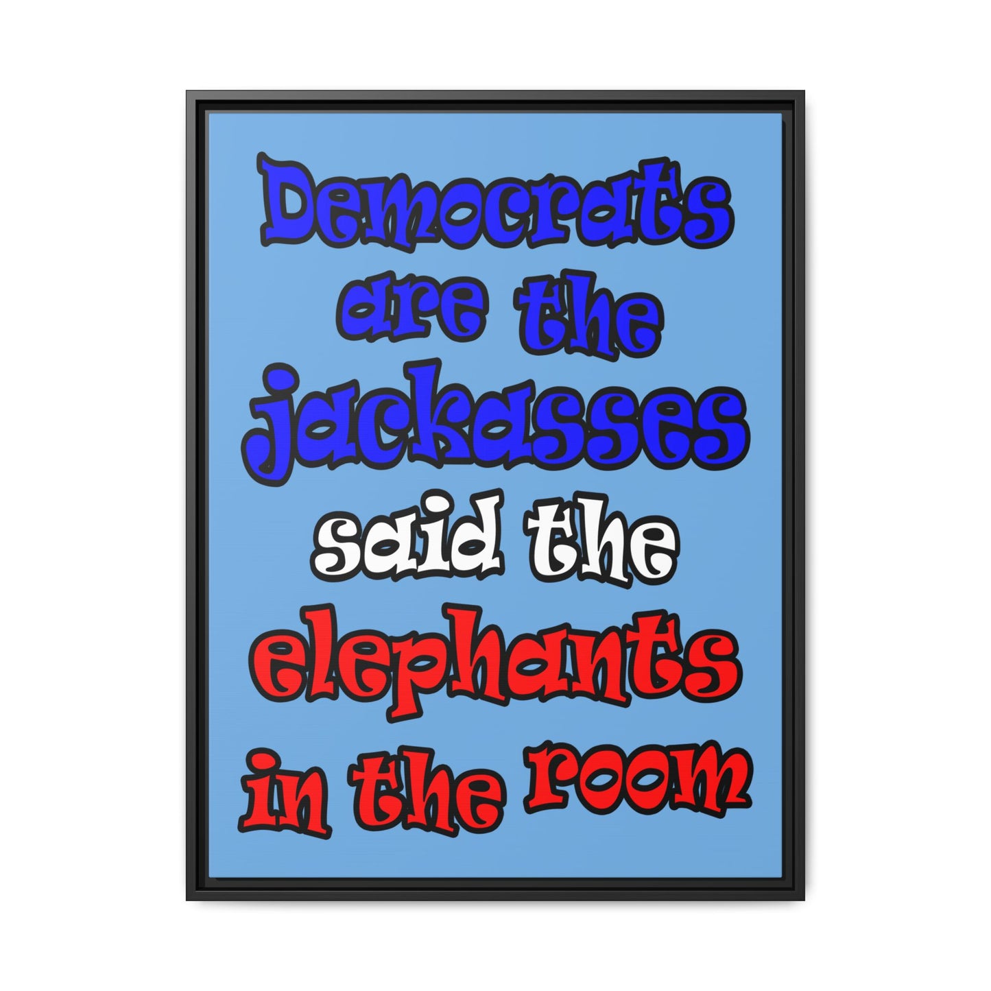 donkeys and elephants - framed canvas art (light blue)