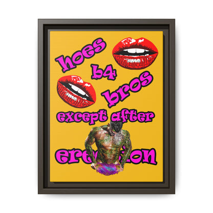 hoes b4 bros - framed canvas art (yellow)