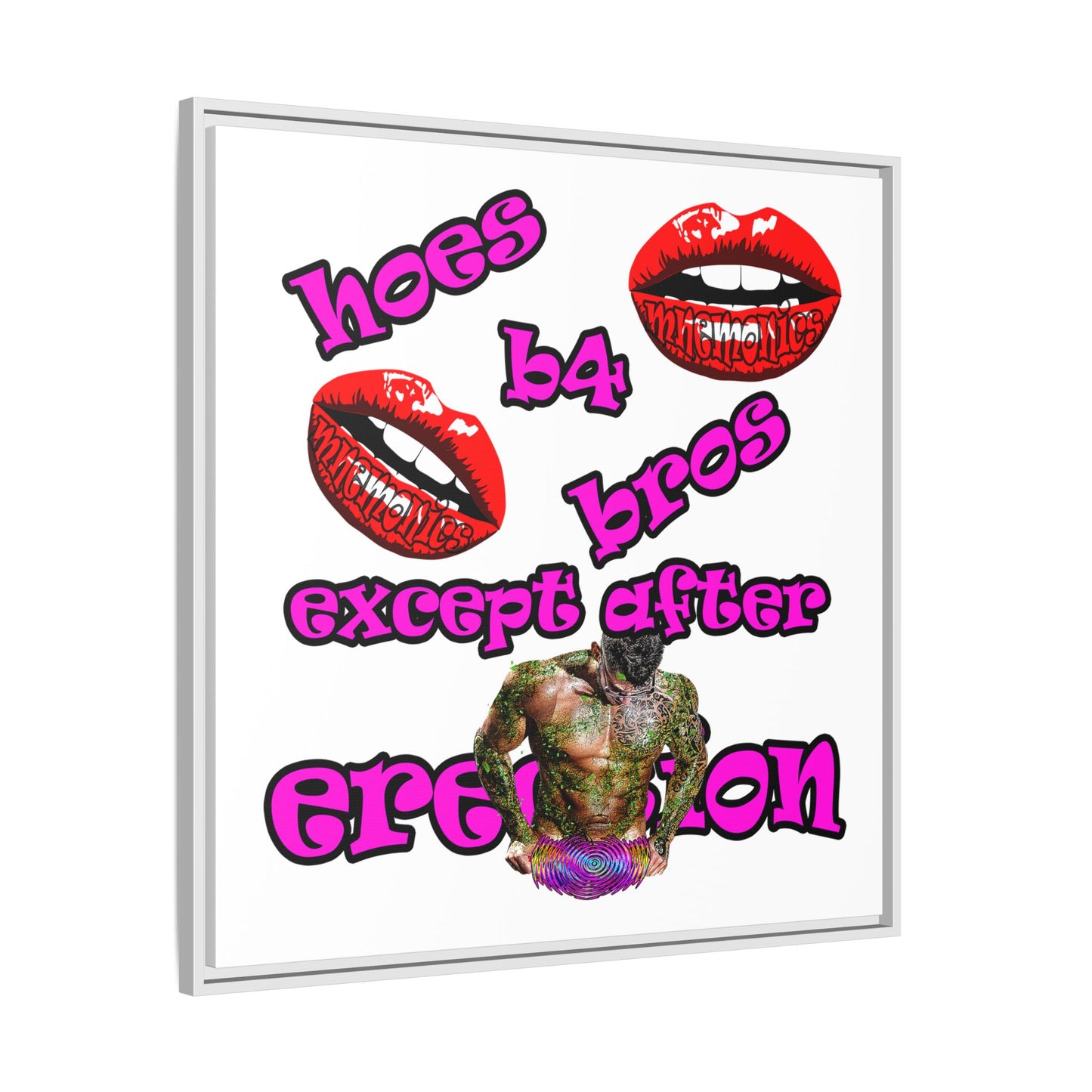 hoes b4 bros - framed canvas art (white)